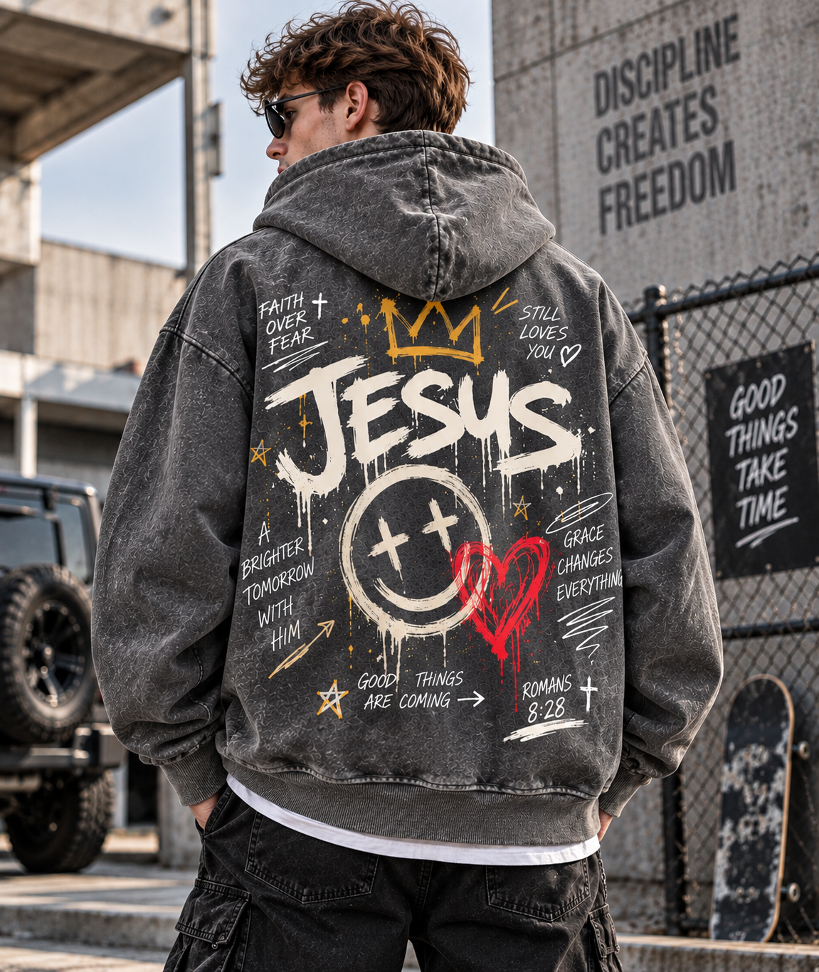 Faith Over Fear – Vintage Jesus Wash Hoodie