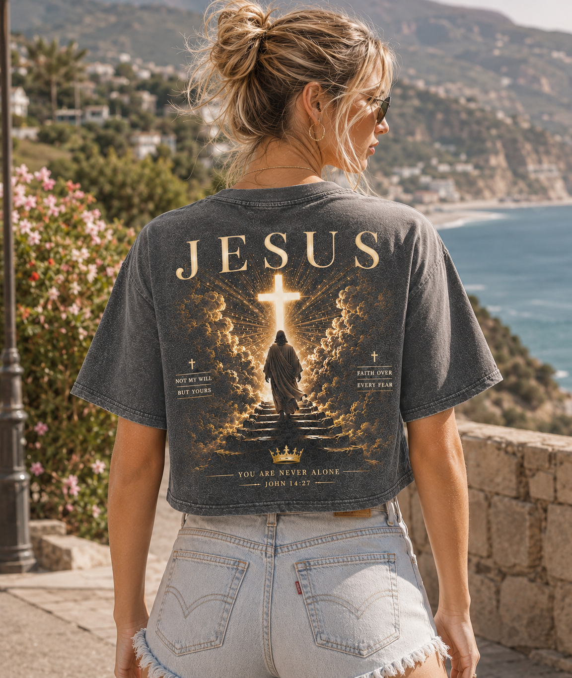JESUS Crown & Cross Vintage Crop Top