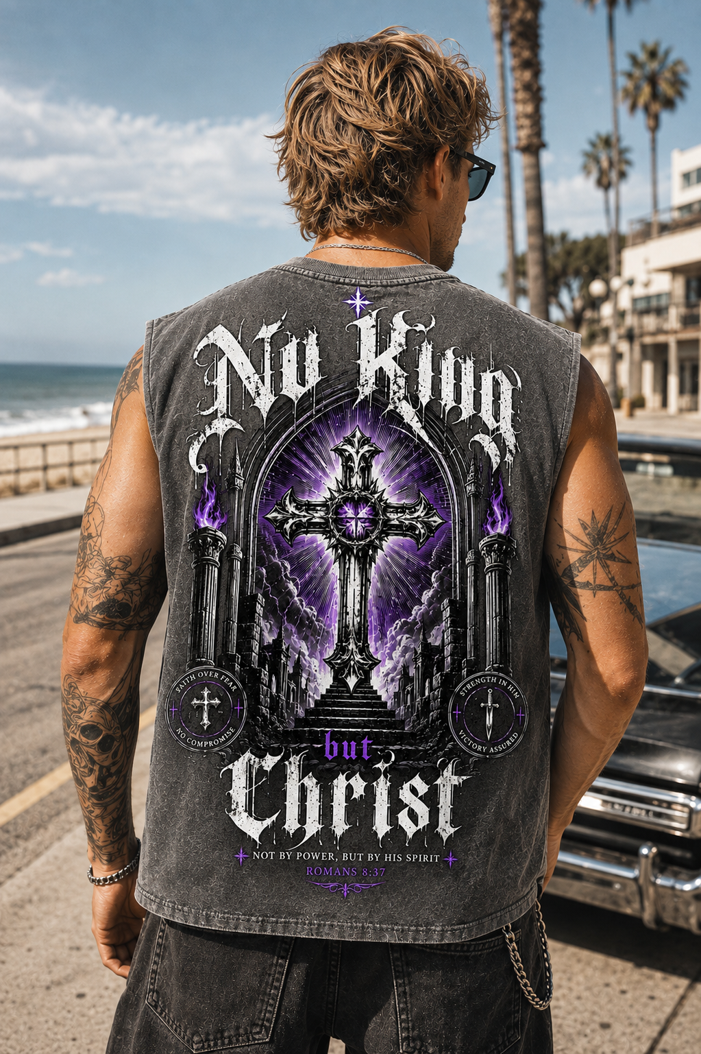 No King But Christ — Washed Black Gothic Tank Top