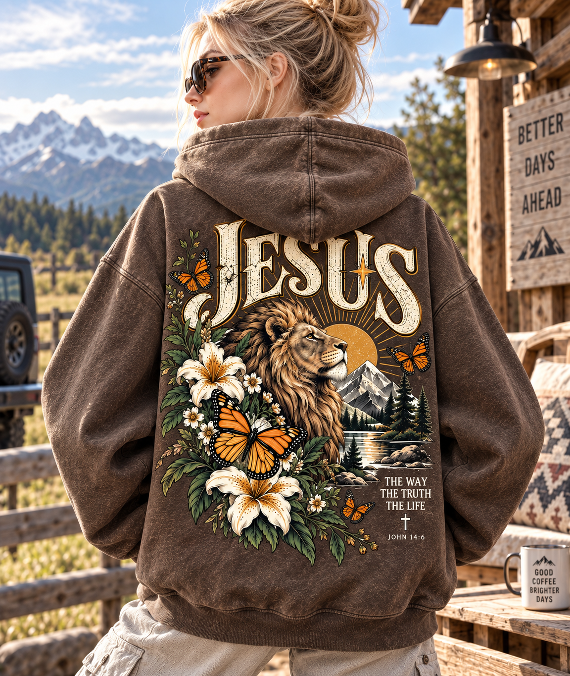 Jesus Lion & Wildflower Vintage Hoodie