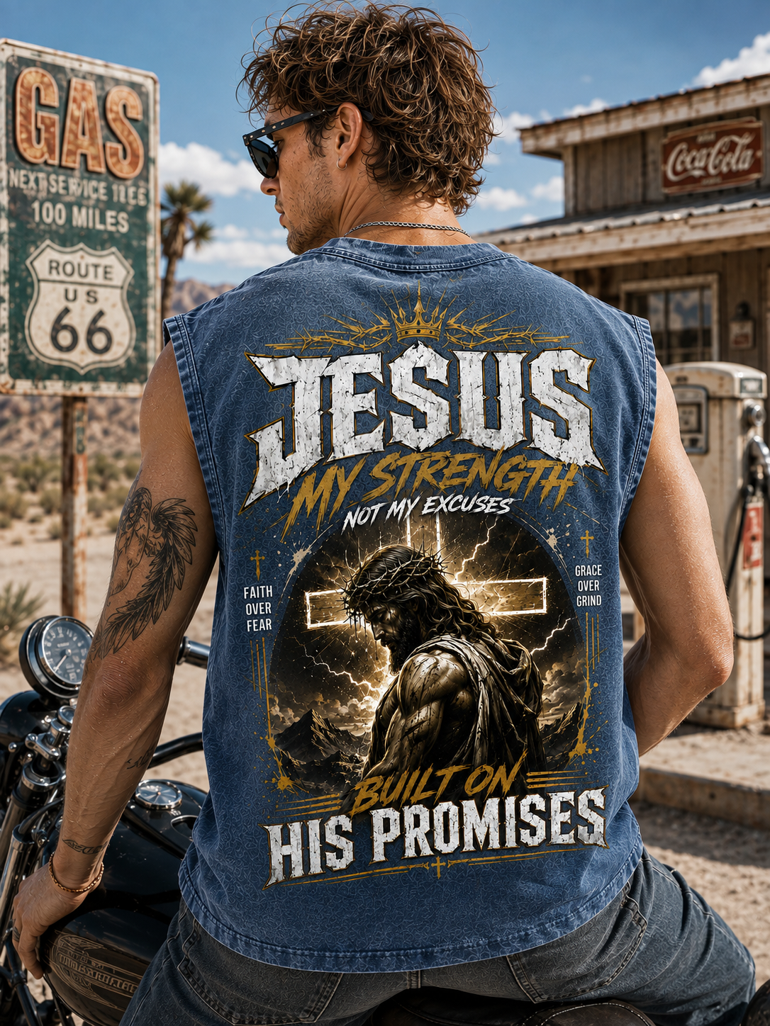 Jesus My Strength – Vintage Washed Black Muscle Tee