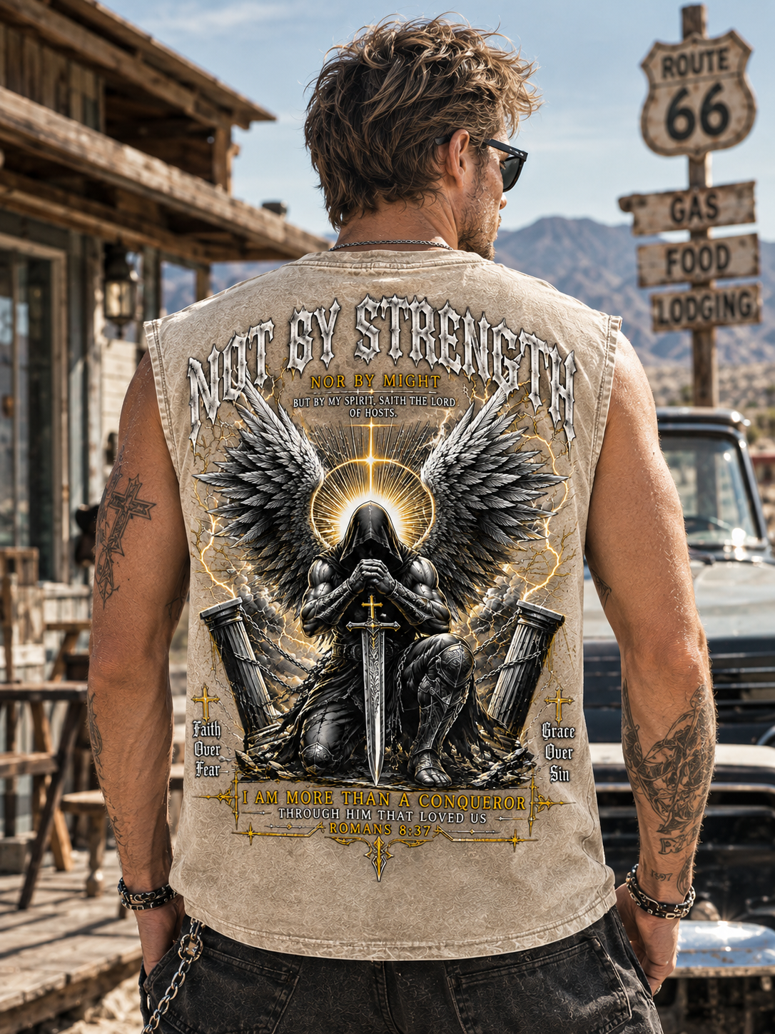 Not By Strength Washed Black Faith Tank Top