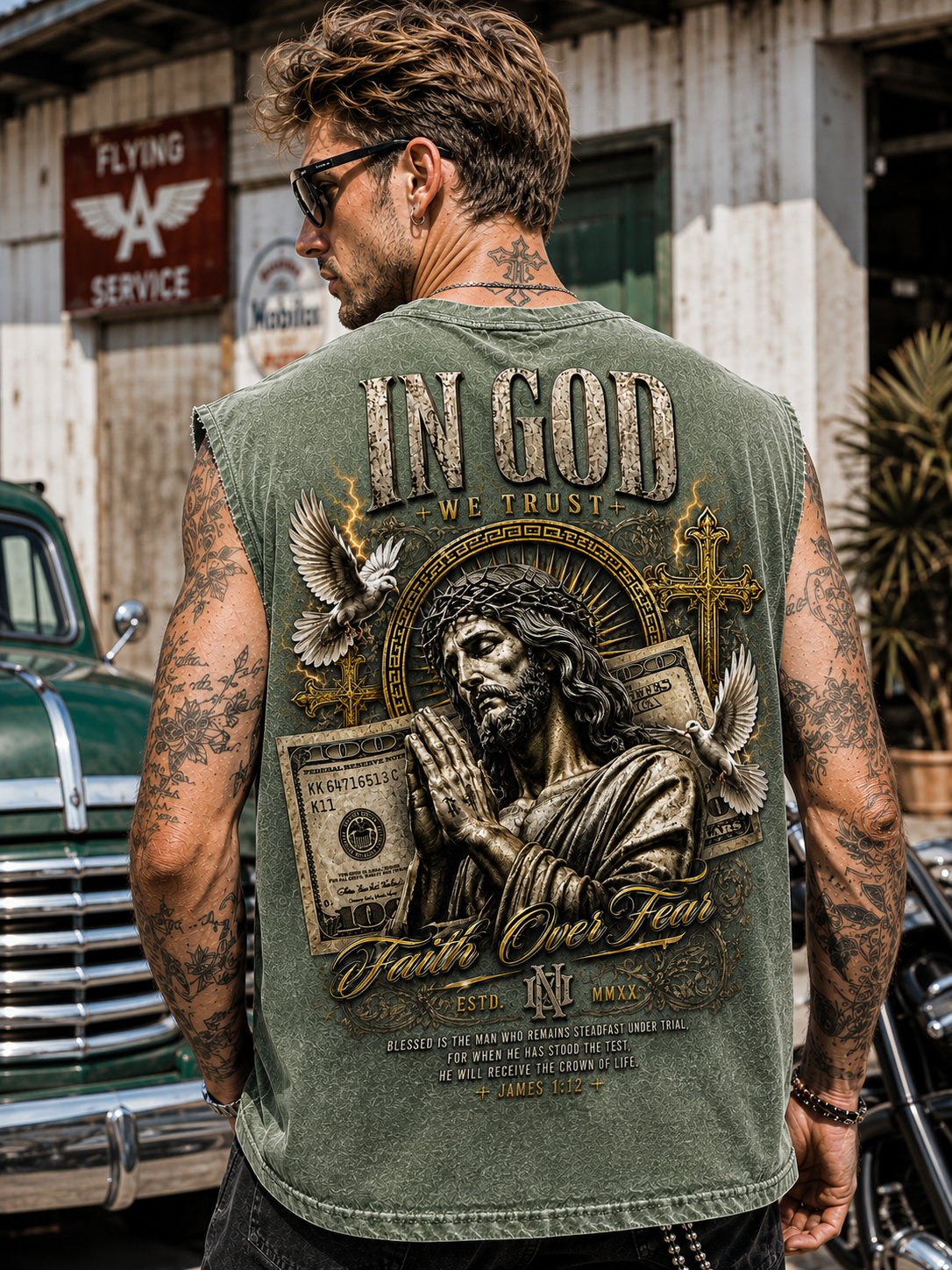 IN GOD Faith Over Fear – Washed Vintage Muscle Tee