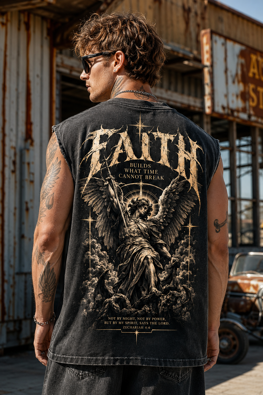 Washed Black Faith Angel Muscle Tee