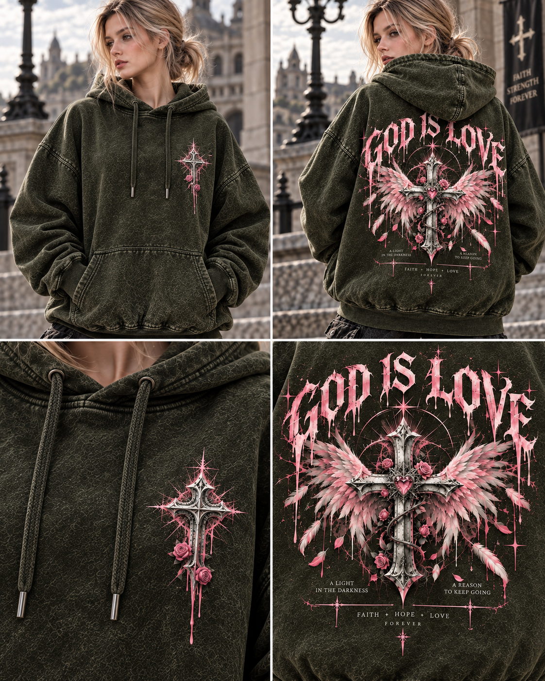 Gothic God Is Love Oversized Hoodie