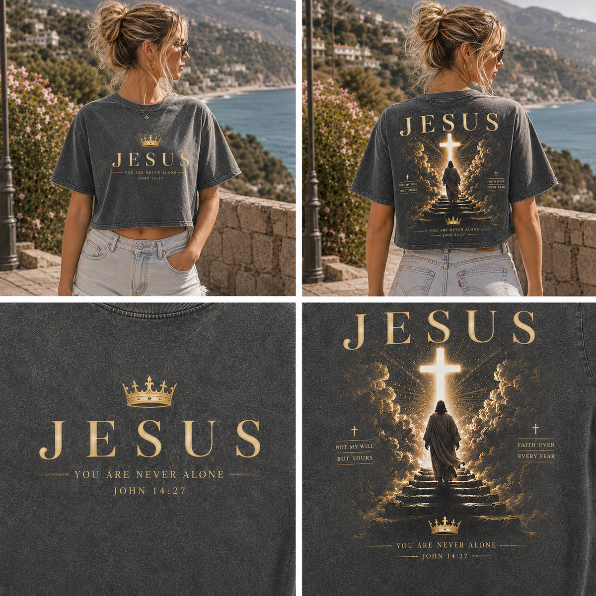 JESUS Crown & Cross Vintage Crop Top