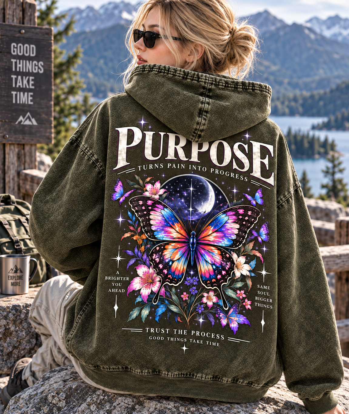 Purpose Butterfly Oversized Washed Hoodie