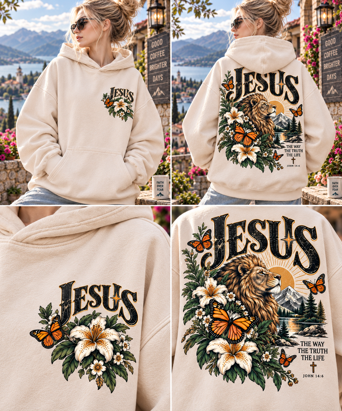 Jesus Lion & Wildflower Vintage Hoodie