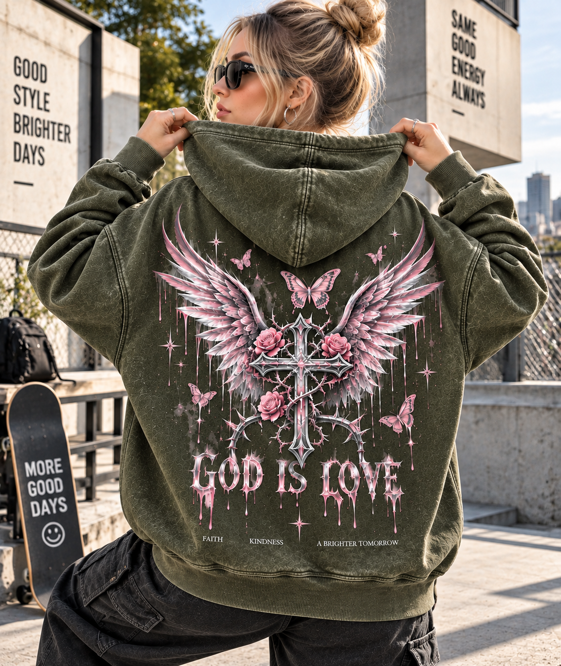 God Is Love Vintage Angel Hoodie
