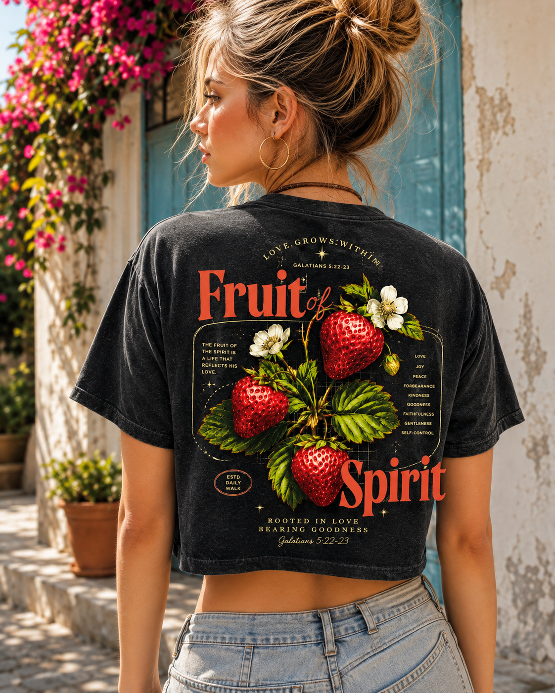Fruit of Spirit Vintage Crop Top – Faith & Strawberry Tee