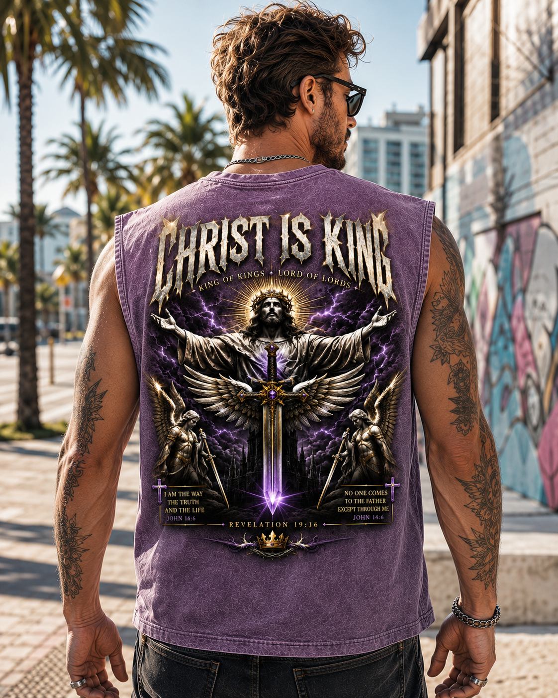 Christ Is King Washed Black Muscle Tee – Vintage Christian Graphic