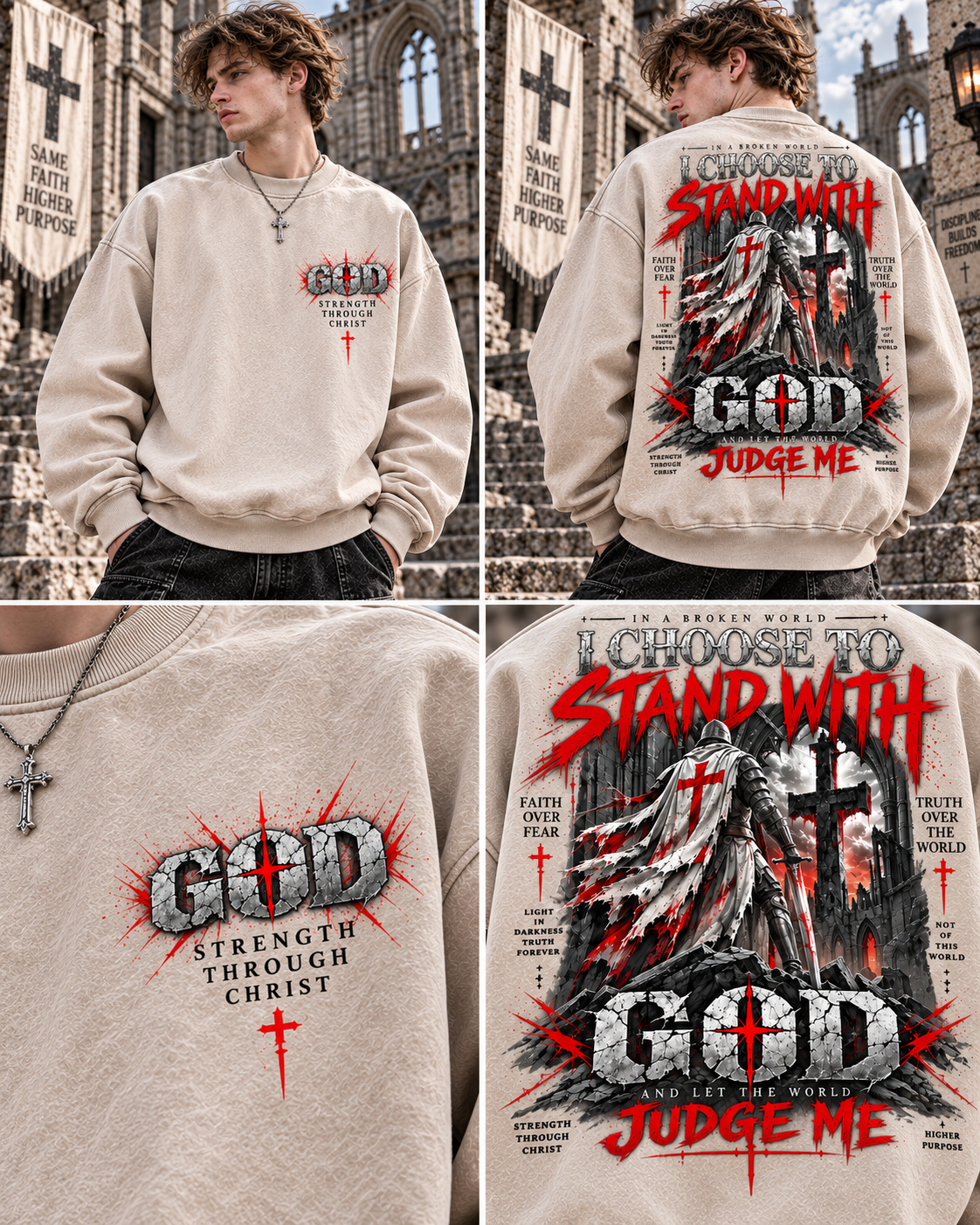 GOD Stand With Faith – Vintage Gothic Wash Sweatshirt