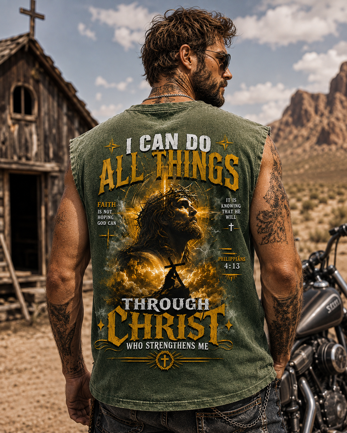 Through Christ – Washed Black Christian Tank Top