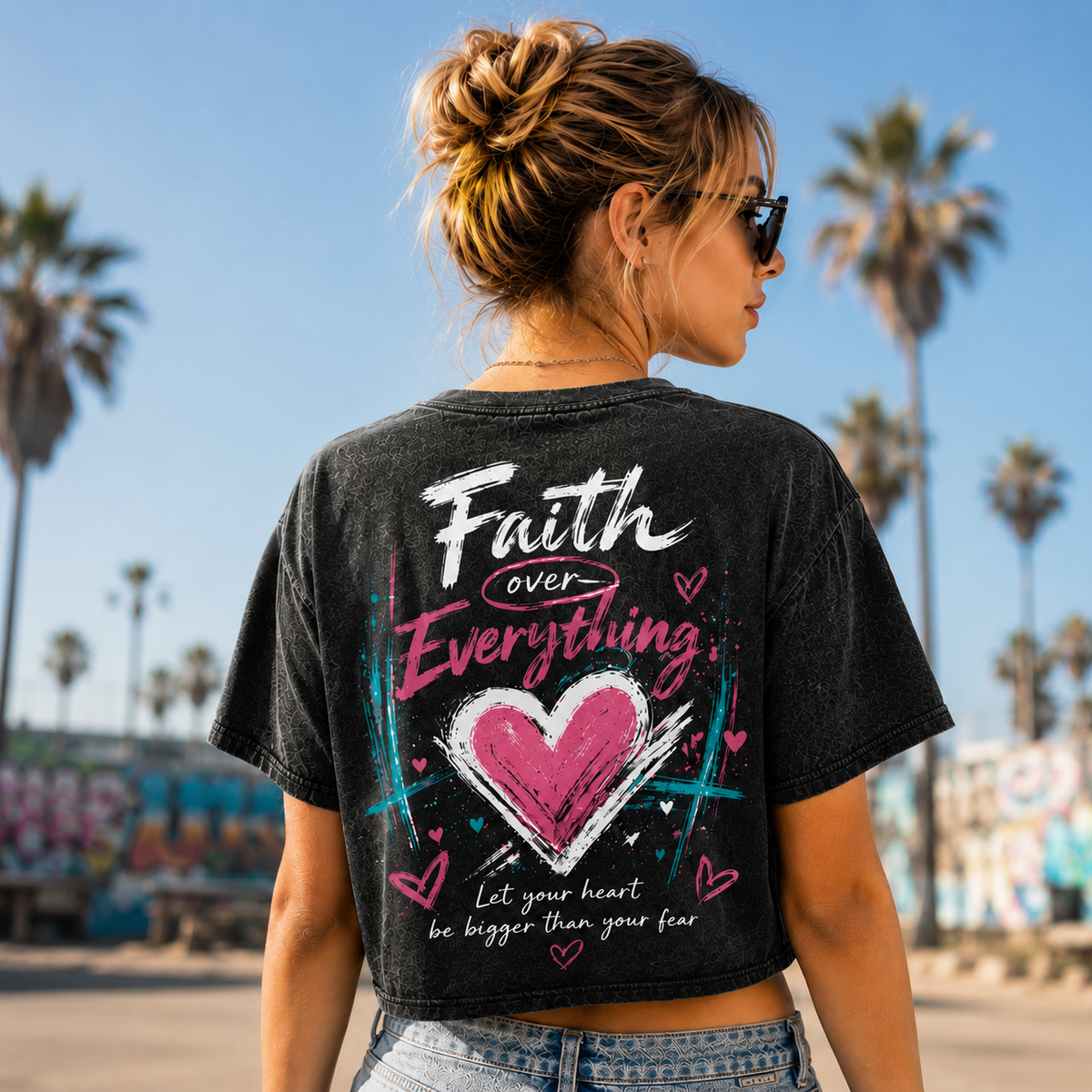 Faith Over Everything – Vintage Heart Crop Tee