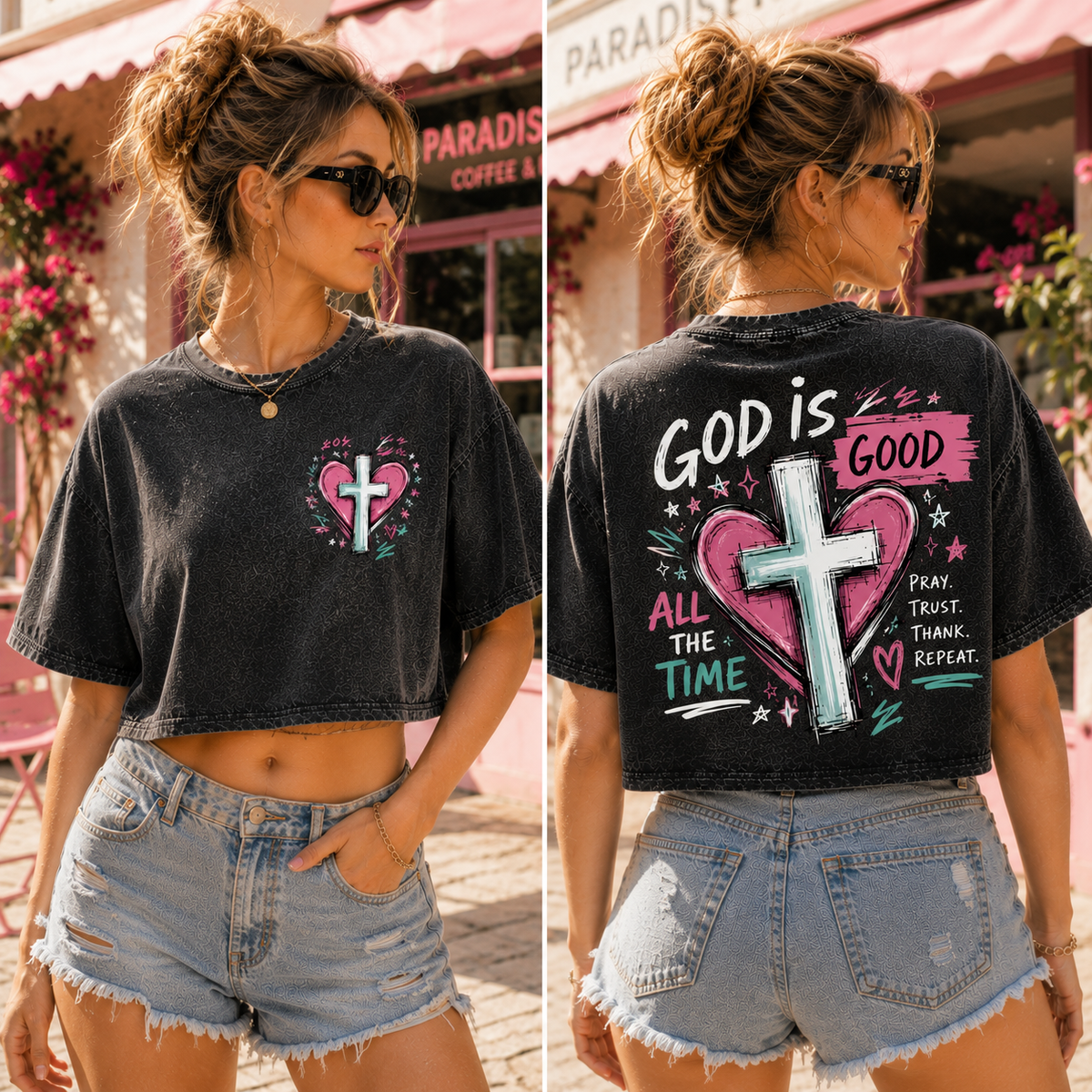 God Is Good – Faith Graphic Washed Crop Top
