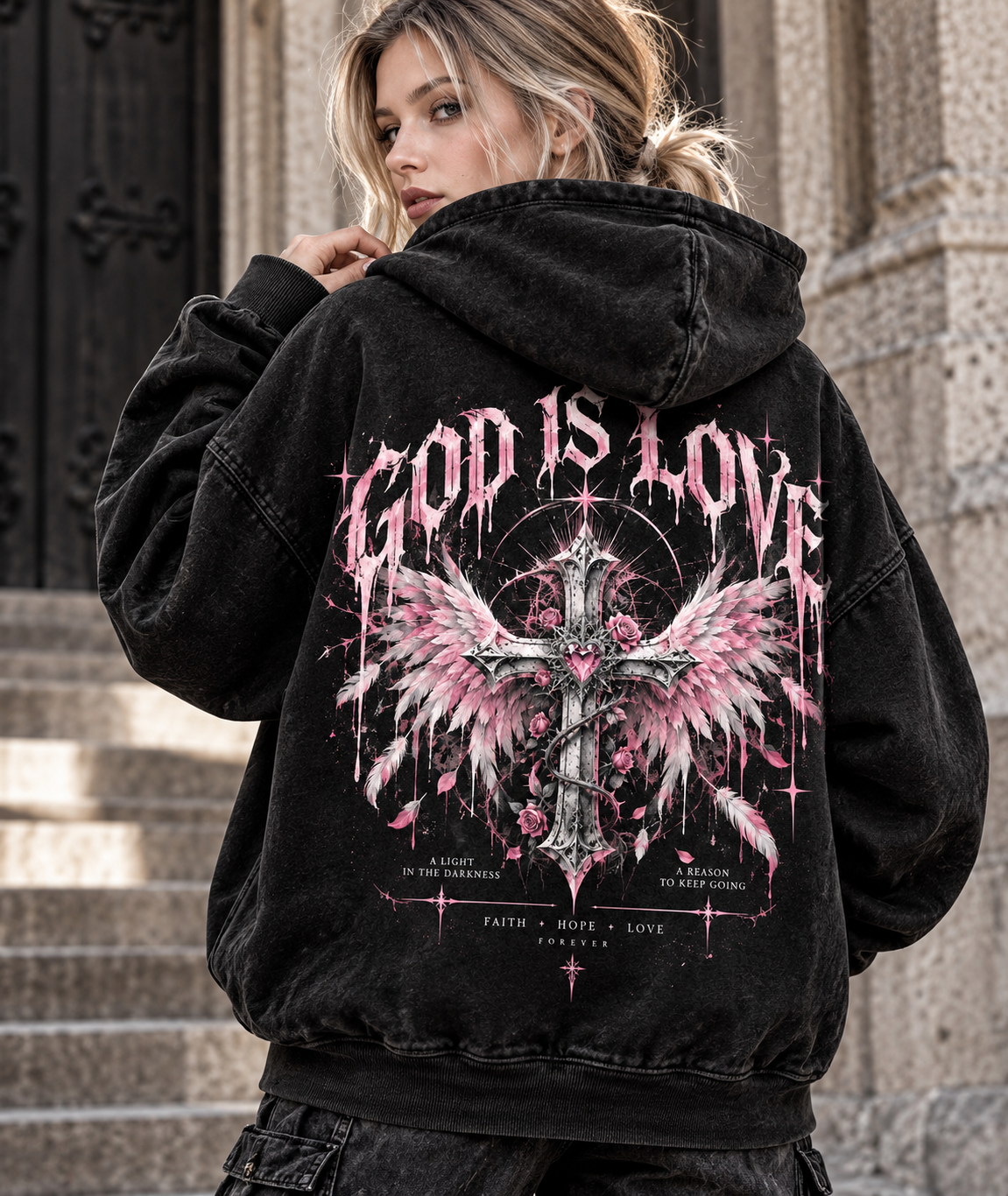 Gothic God Is Love Oversized Hoodie