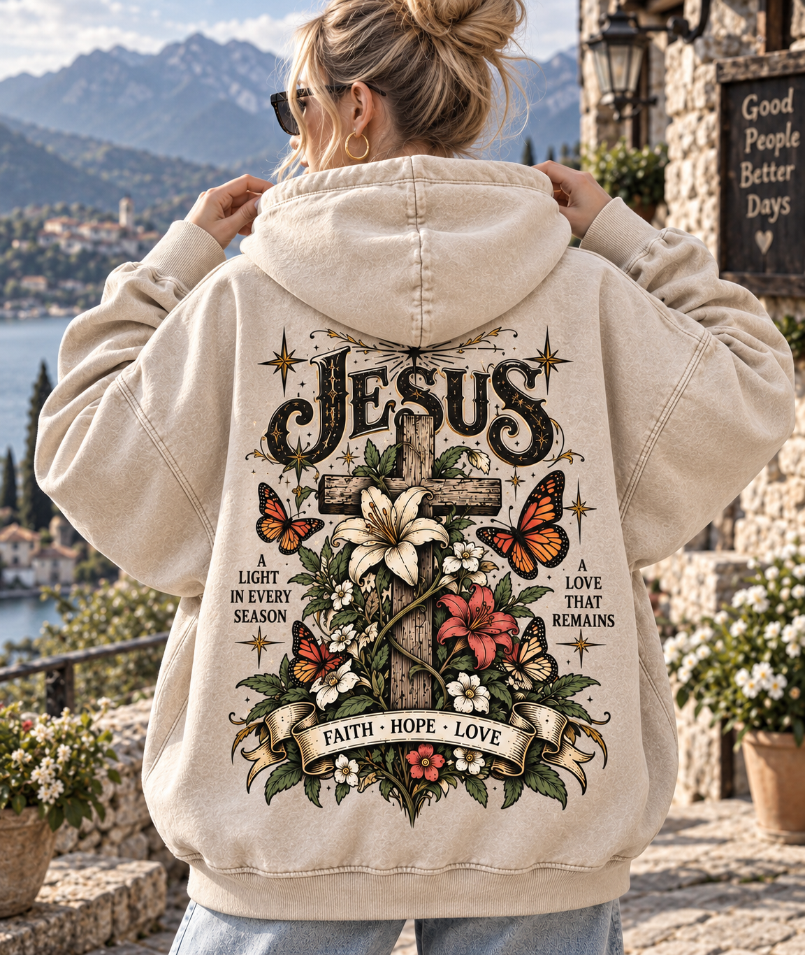 Vintage Jesus Cross Hoodie – Faith Hope Love