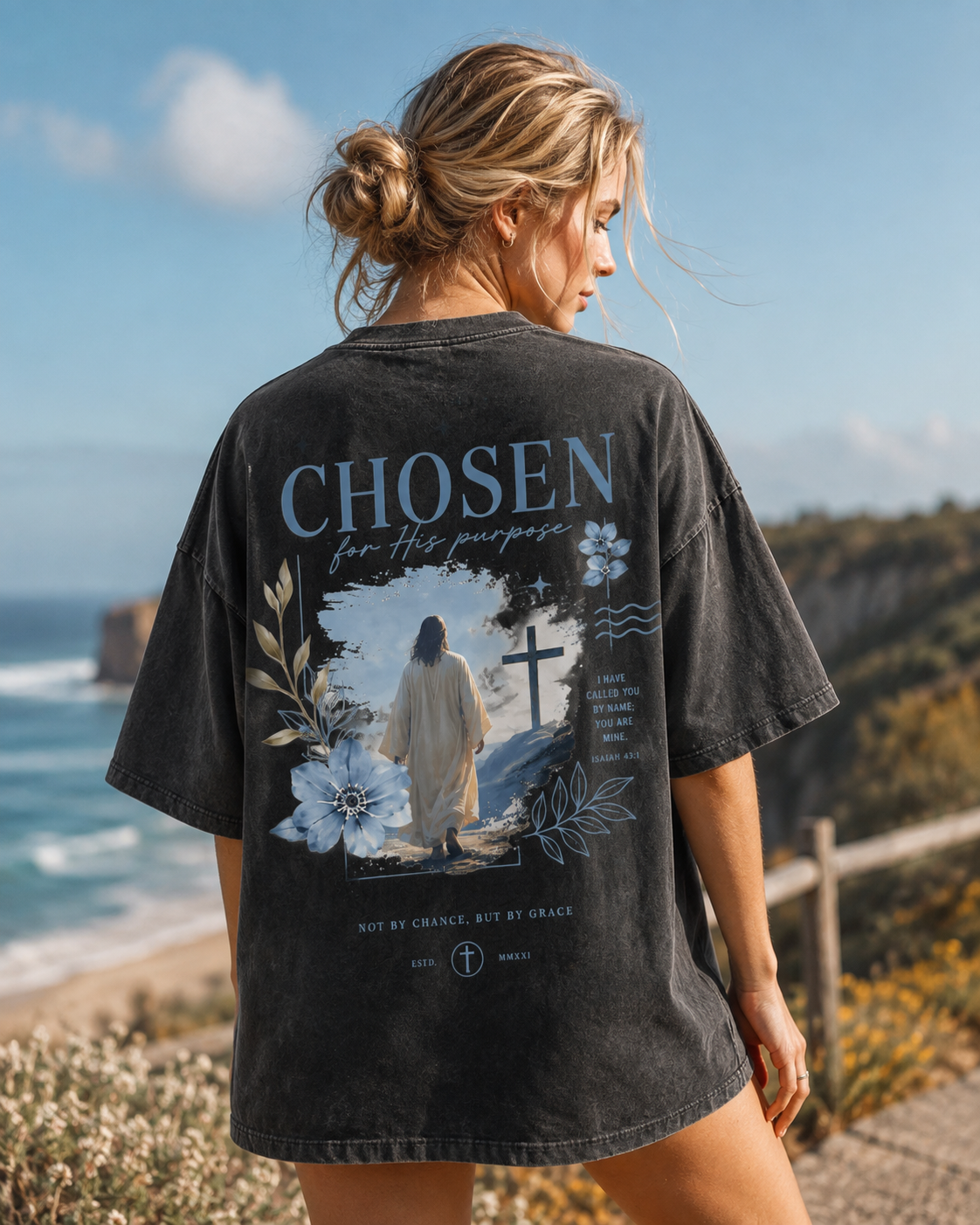 Chosen Faith Graphic Tee – Vintage Washed Oversized T-Shirt
