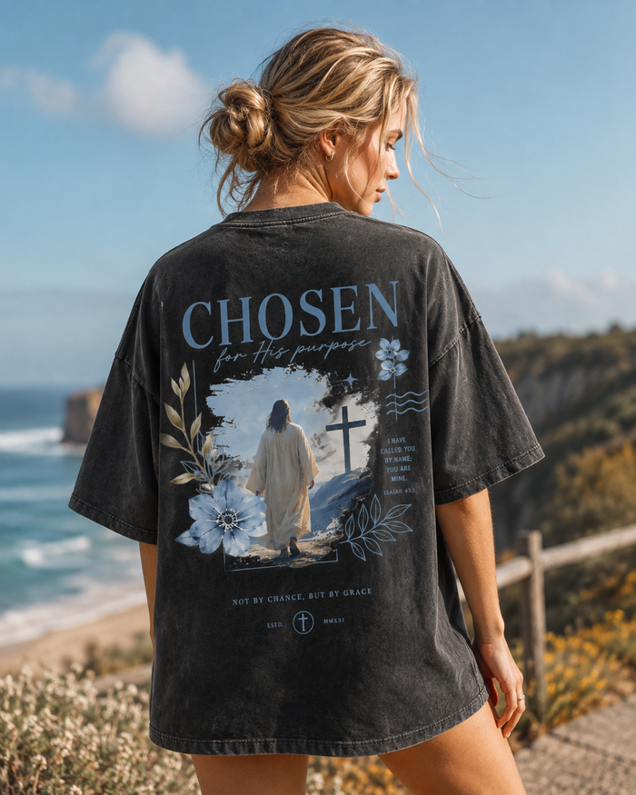 Chosen Faith Graphic Tee – Vintage Washed Oversized T-Shirt