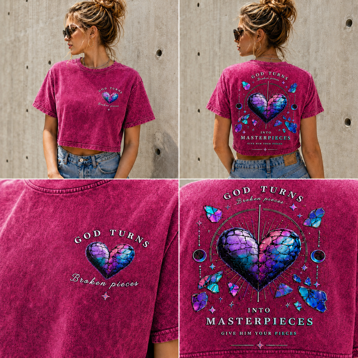 God Turns Broken Pieces – Vintage Graphic Crop Top