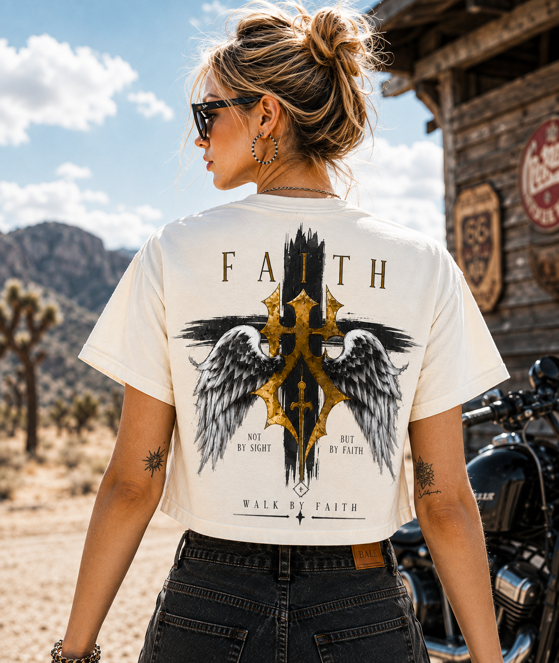 Faith Walk Vintage Crop Top – Faith Wings Graphic Tee