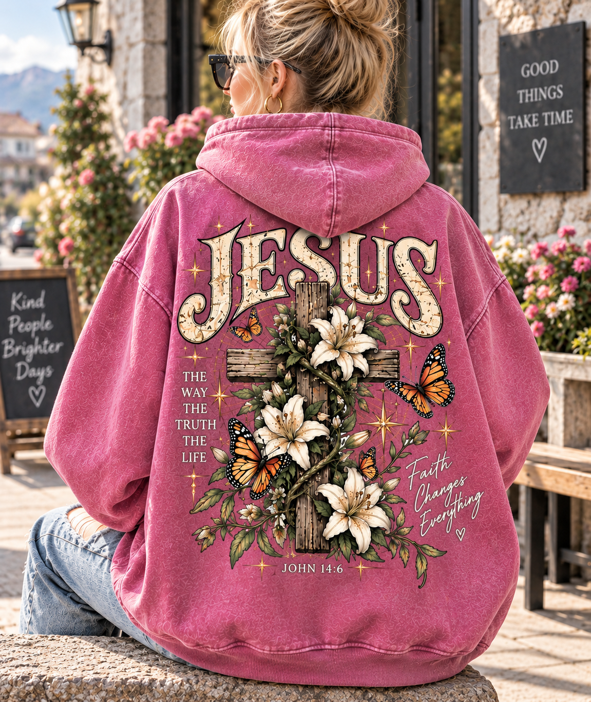Jesus Faith Vintage Hoodie – Floral Cross