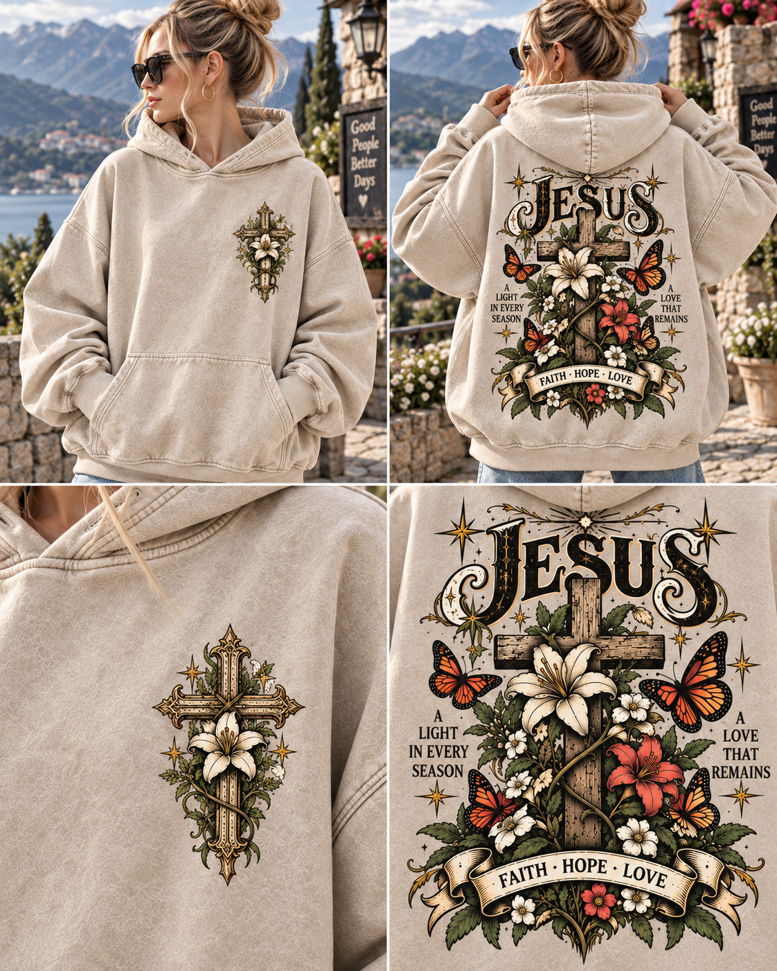 Vintage Jesus Cross Hoodie – Faith Hope Love