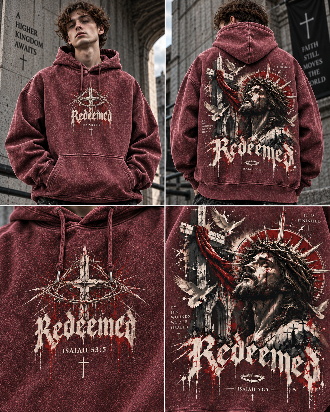 Redeemed Faith Vintage Hoodie – Washed Beige