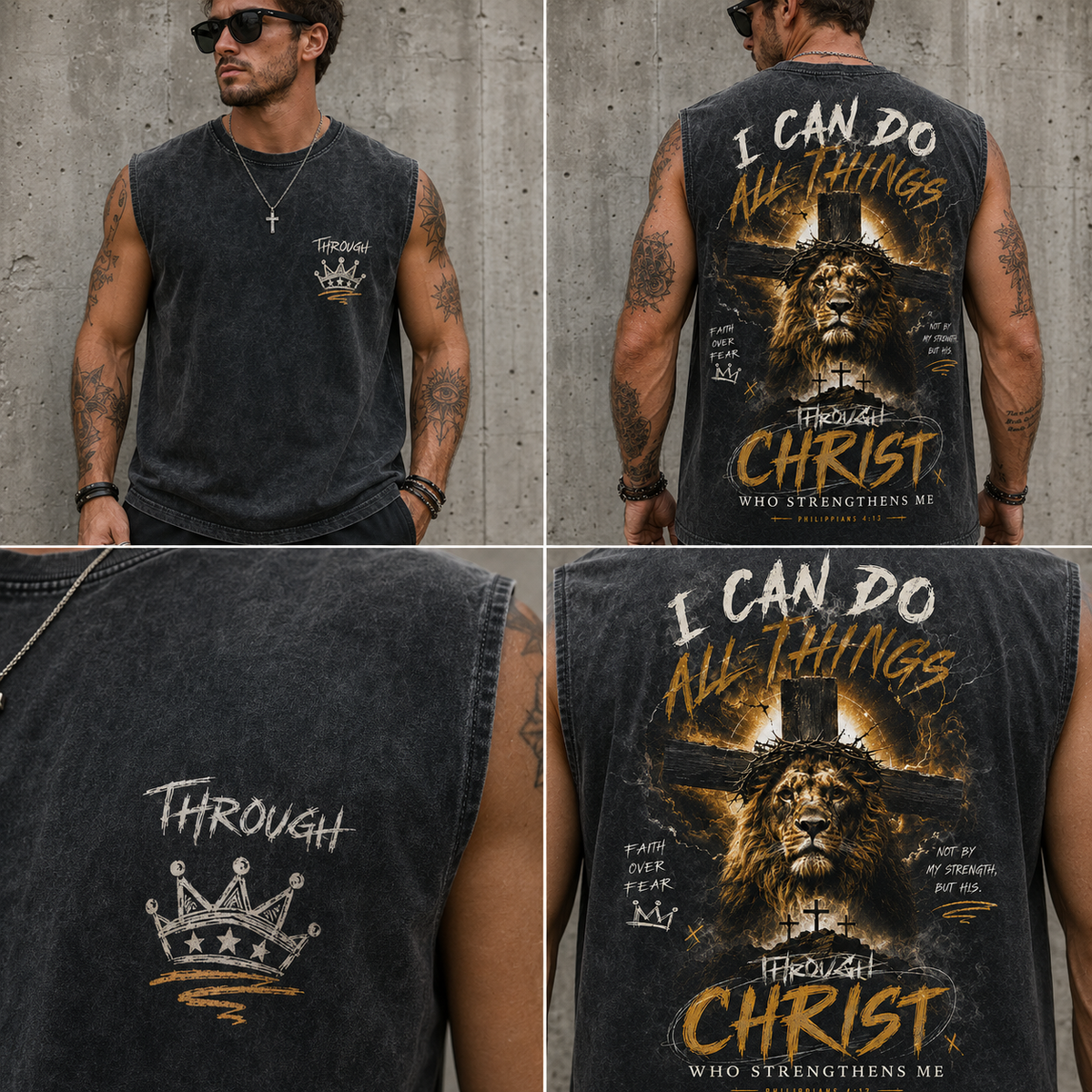 Faith Over Fear — Washed Black Graphic Tank Top