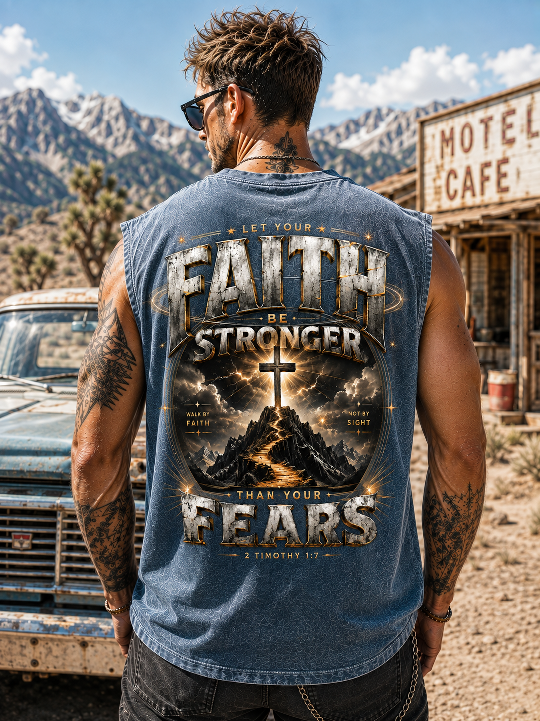 Faith Stronger Than Fear – Vintage Wash Muscle Tee