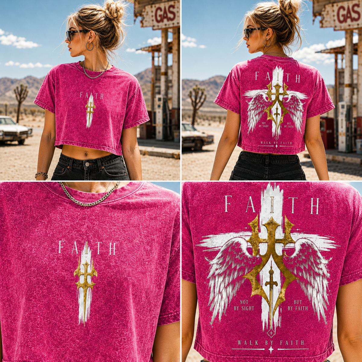 Faith Walk Vintage Crop Top – Faith Wings Graphic Tee