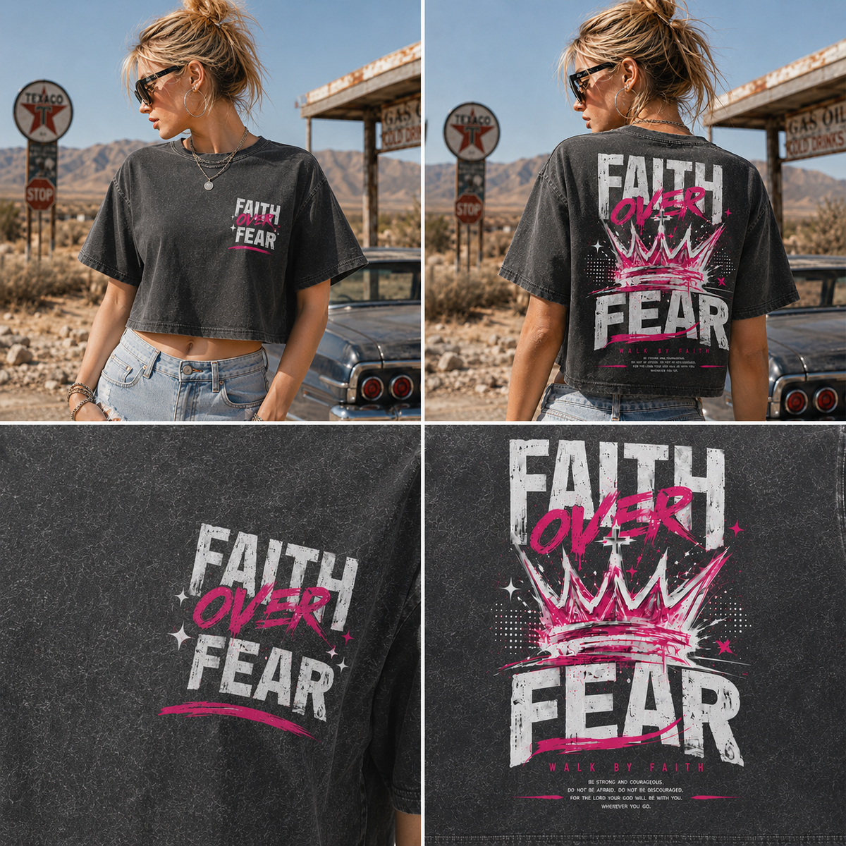 Faith Over Fear Crop Top – Vintage Wash Tee