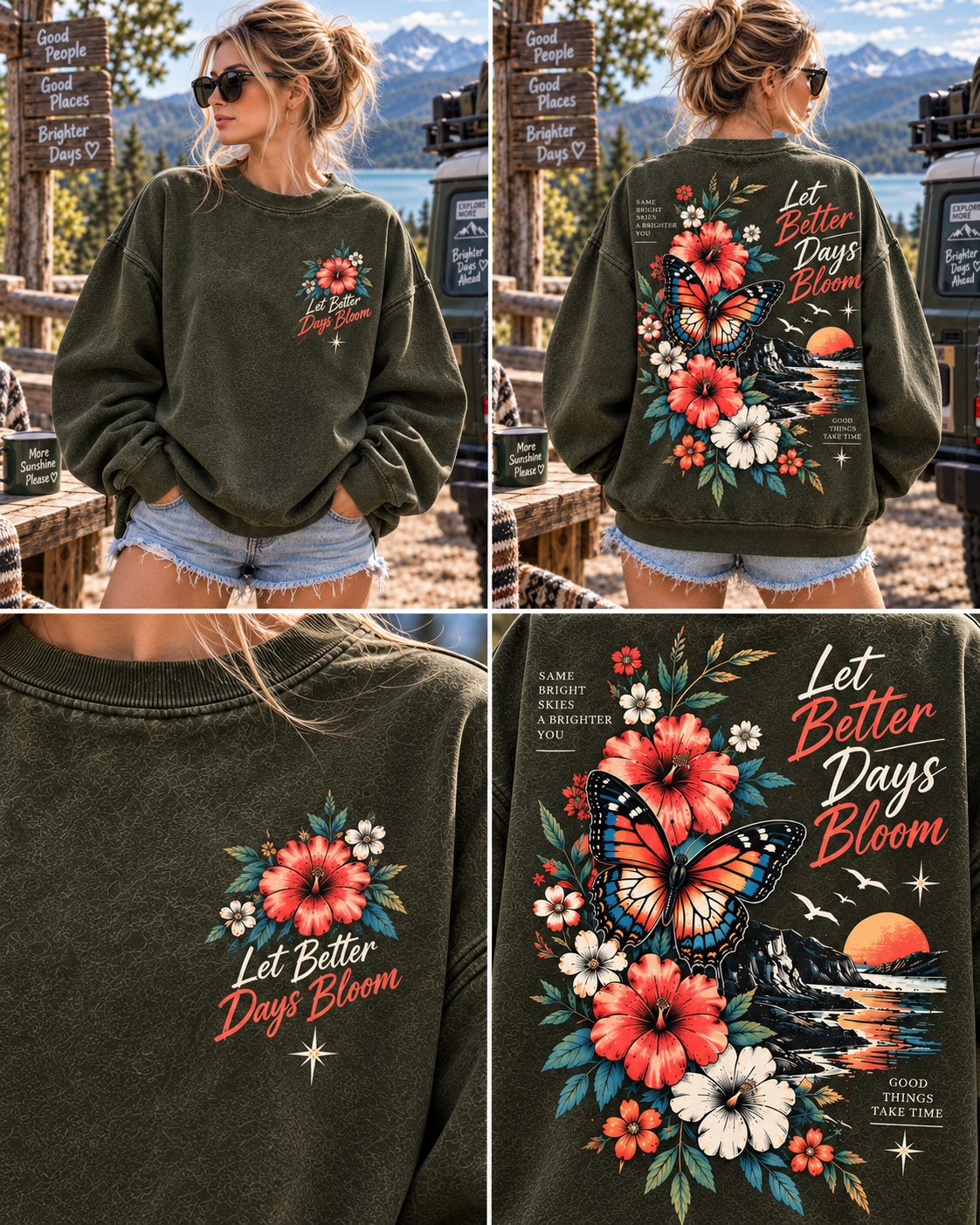 Let Better Days Bloom – Vintage Floral Butterfly Sweatshirt