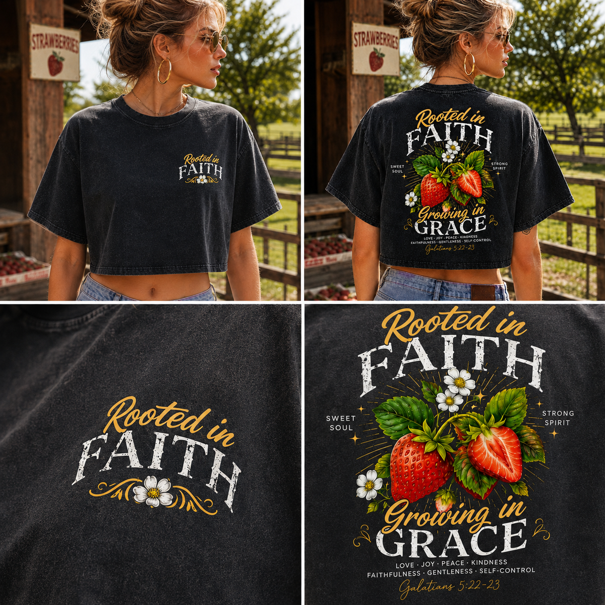 Rooted in Faith Growing in Grace – Vintage Washed Crop Tee