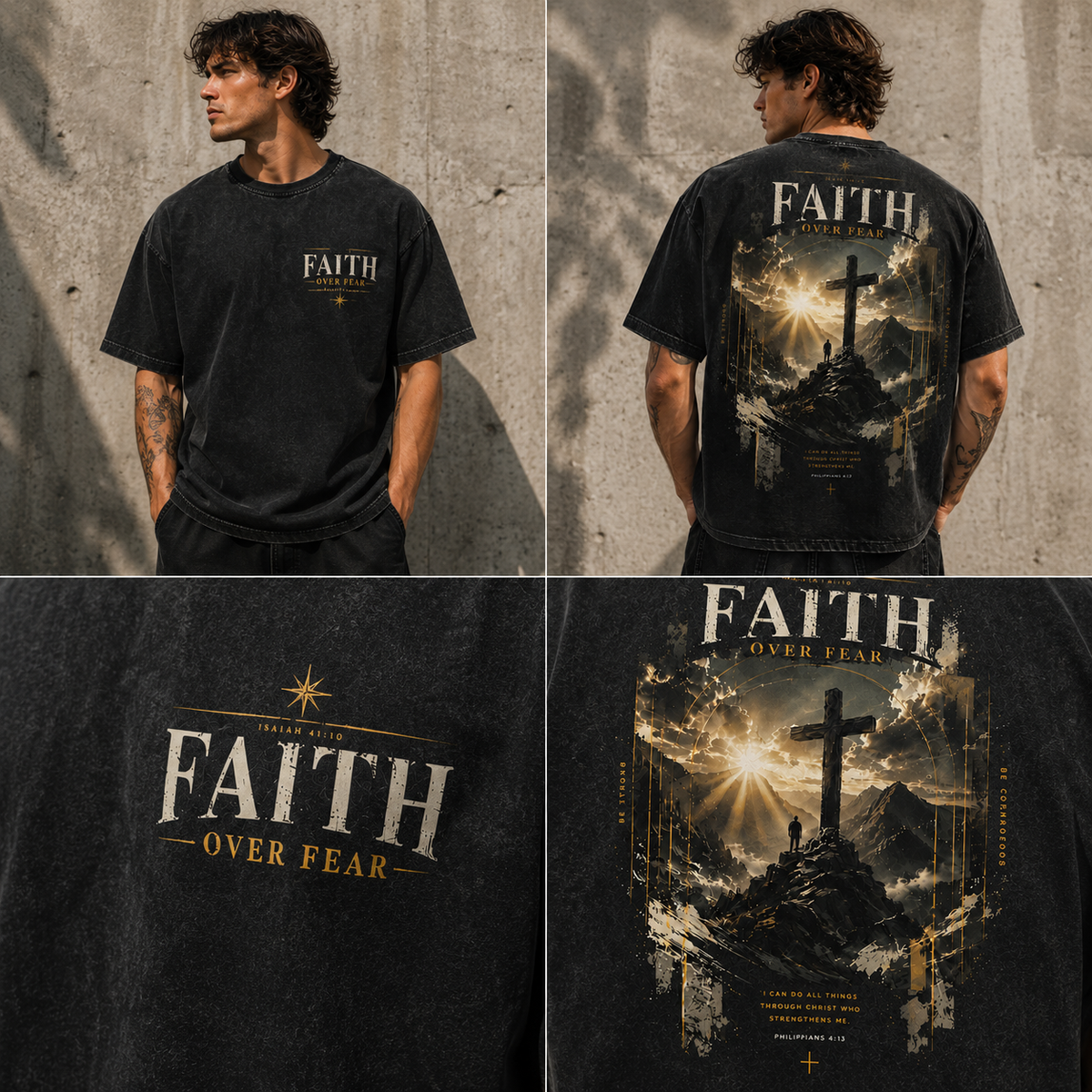 Faith Over Fear Vintage Graphic T-Shirt – Unisex Washed Tee