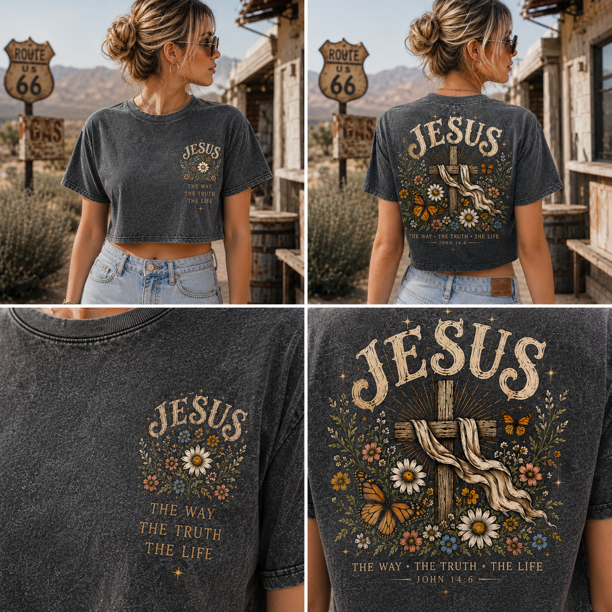 Vintage Jesus Cross Crop Top – Faith Graphic Tee