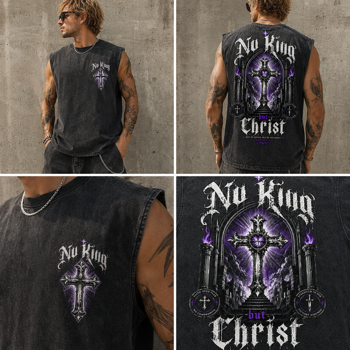 No King But Christ — Washed Black Gothic Tank Top