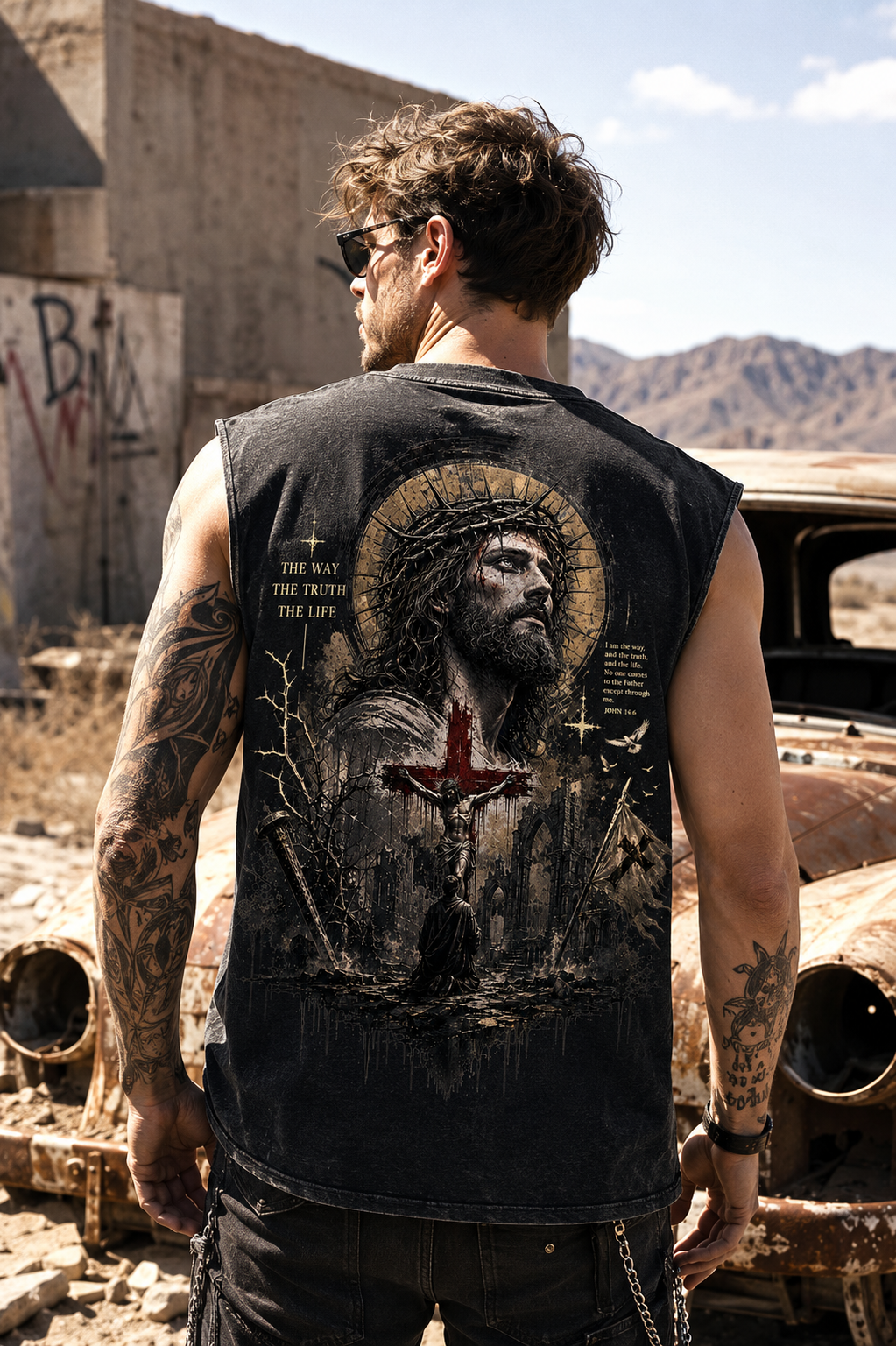 Washed Black Faith Graphic Muscle Tee
