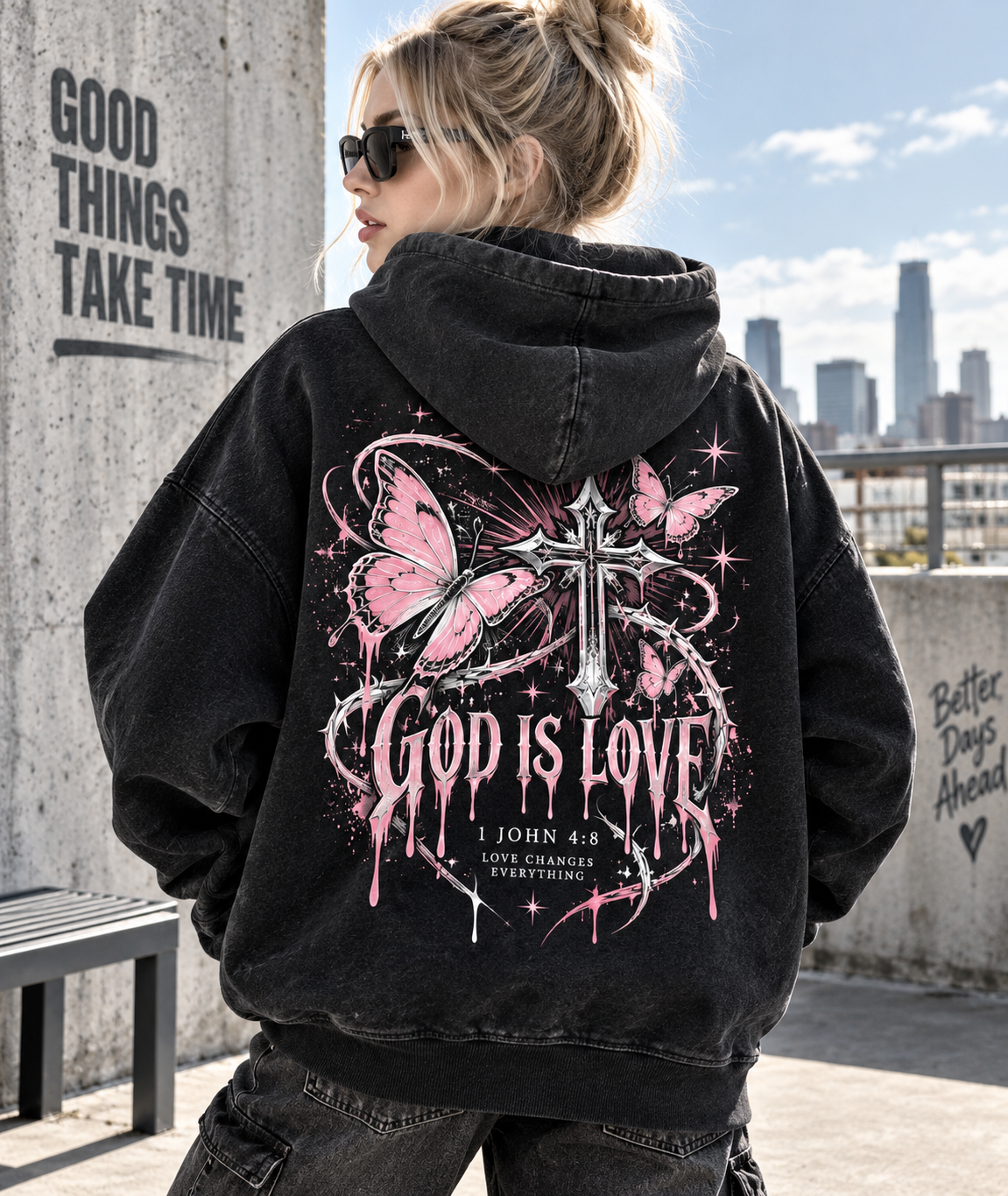 God Is Love Vintage Hoodie – Butterfly Cross