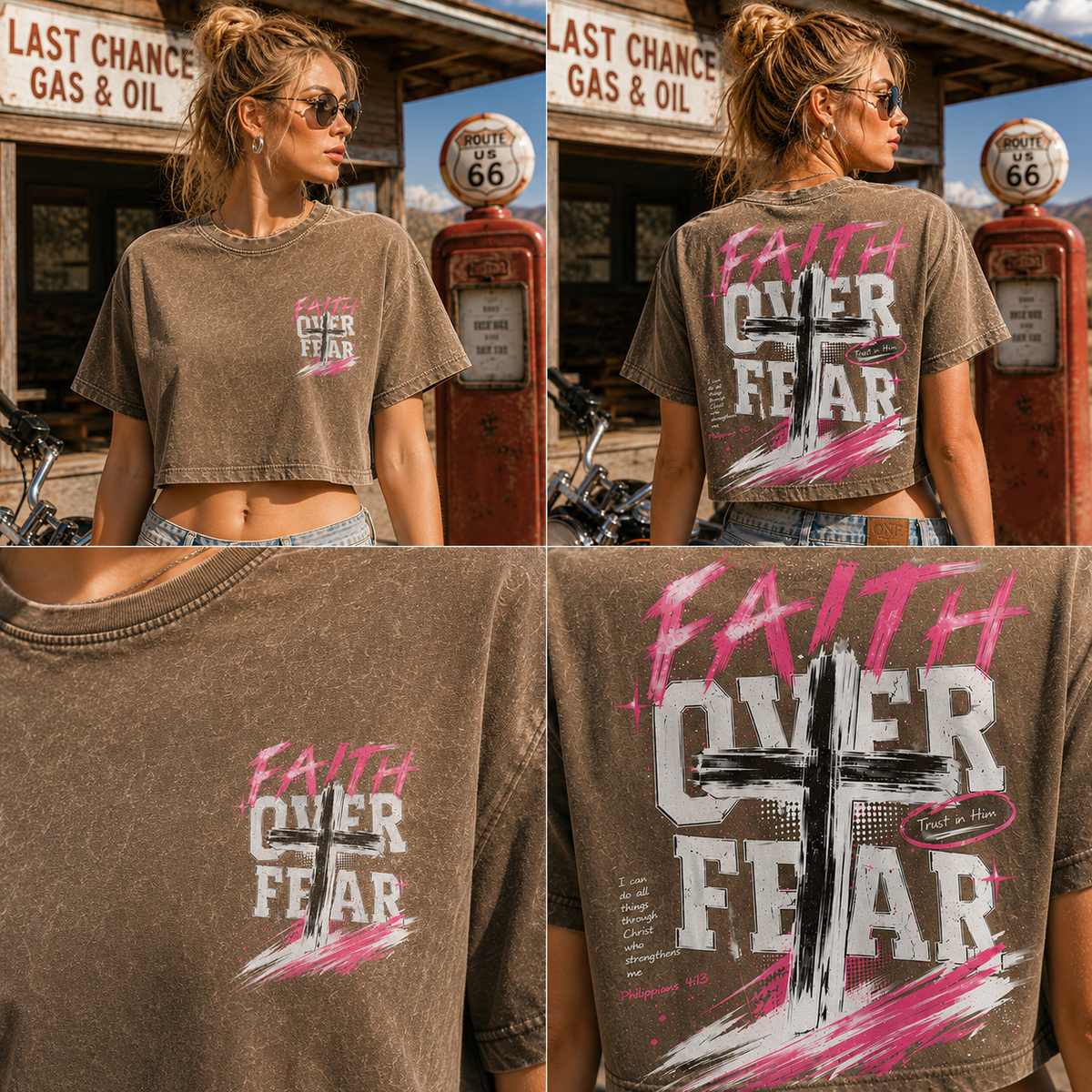 Faith Over Fear – Vintage Cross Crop Top