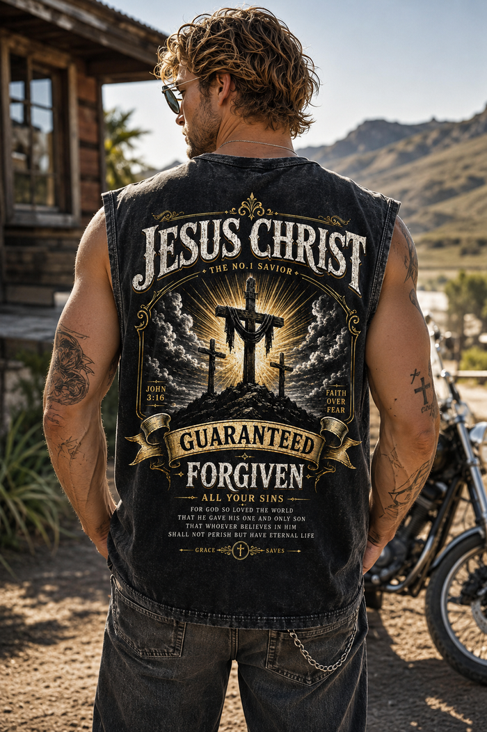 Jesus Christ Forgiven Wash Tee – Vintage Faith Edition