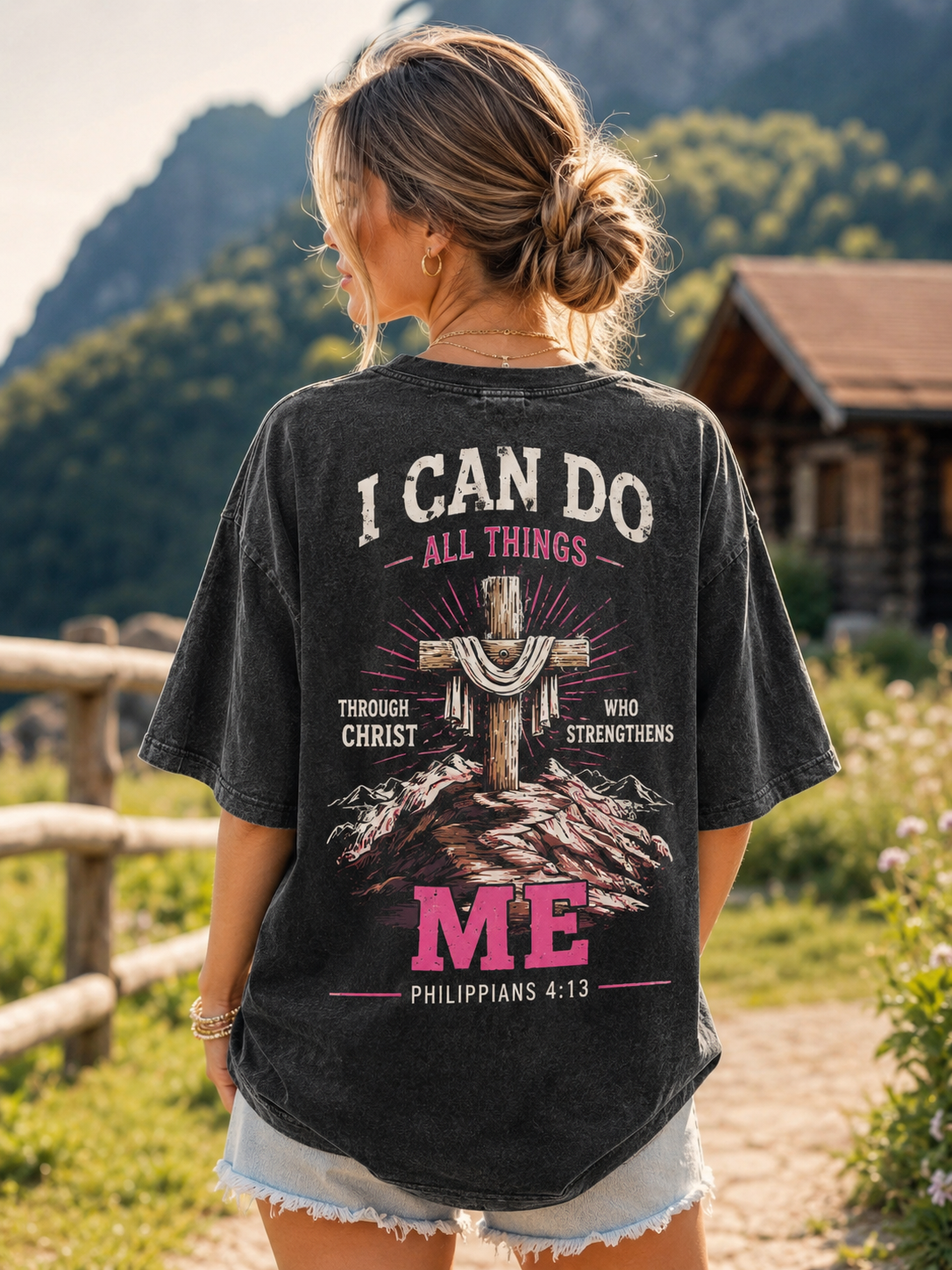 Christian Strength Vintage Tee – Washed Black Graphic T-Shirt