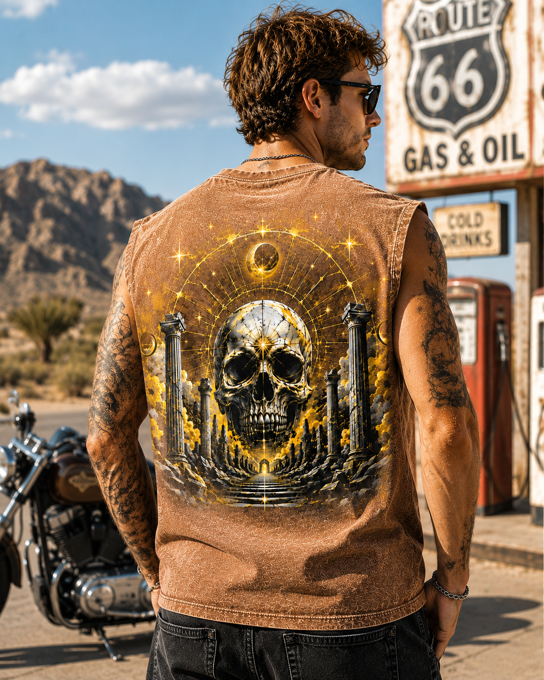 Celestial Skull Washed Black Tank Top