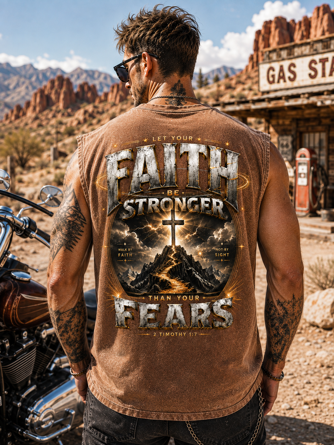 Faith Stronger Than Fear – Vintage Wash Muscle Tee