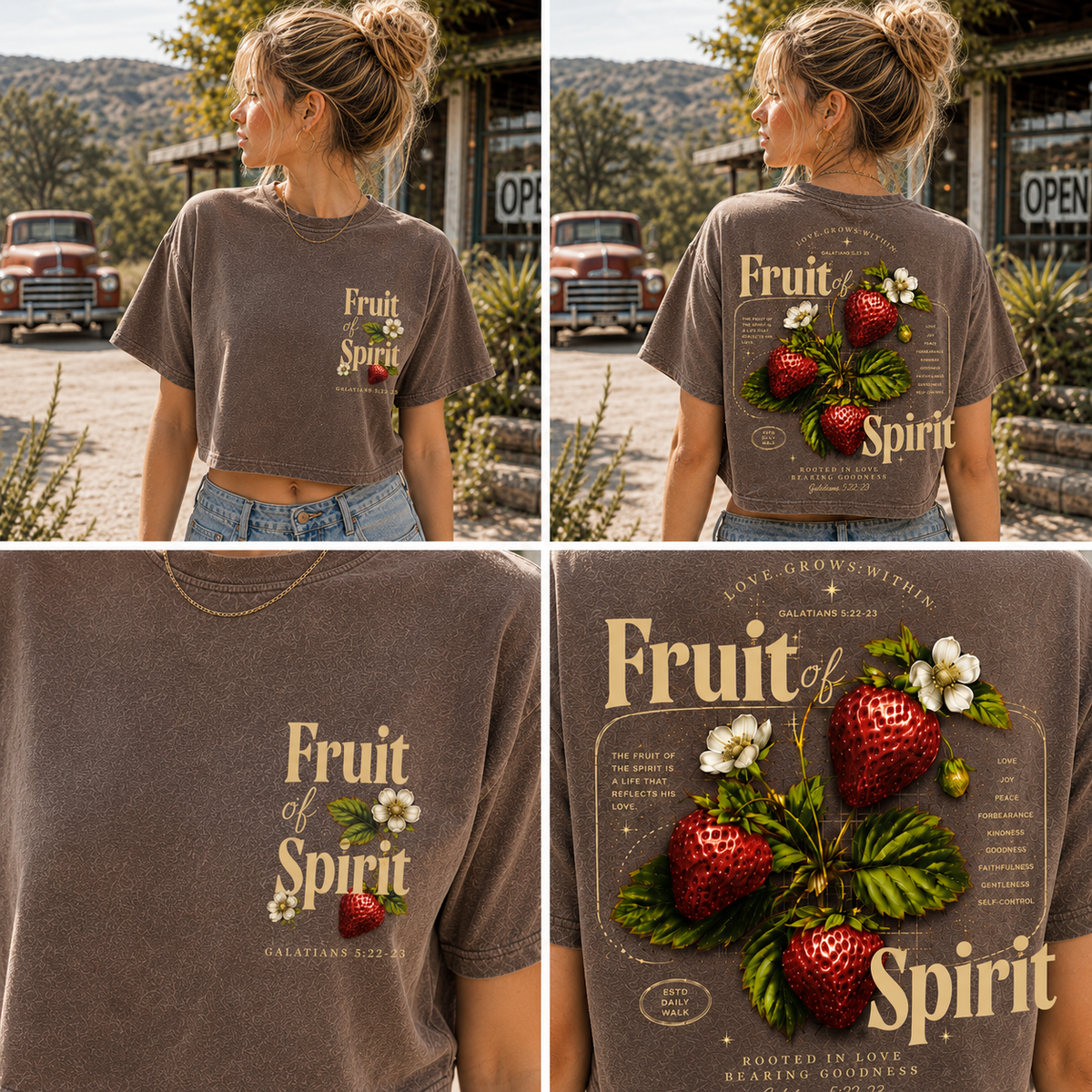 Fruit of Spirit Vintage Crop Top – Faith & Strawberry Tee