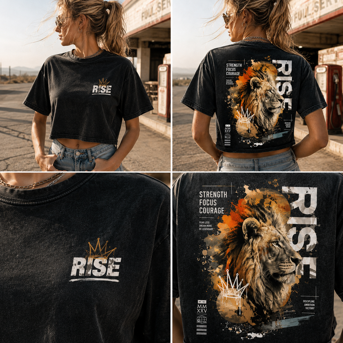 Rise Lion Vintage Crop Top – Women’s Graphic Tee