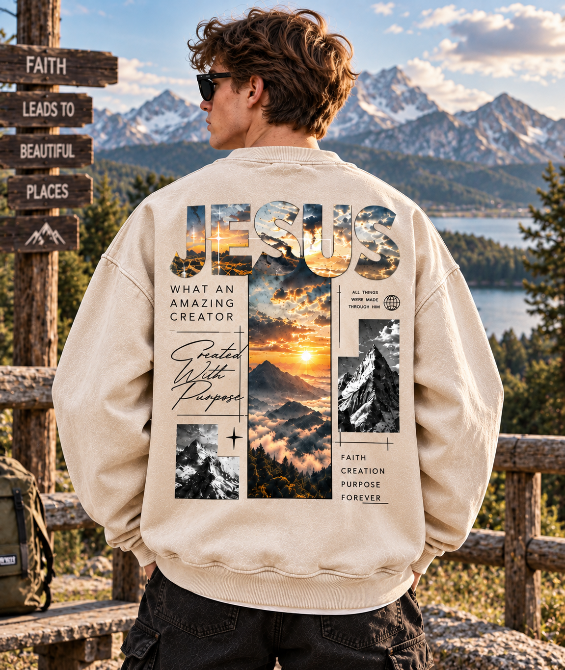 Jesus Mountain Faith Sweatshirt – Vintage Outdoor Style