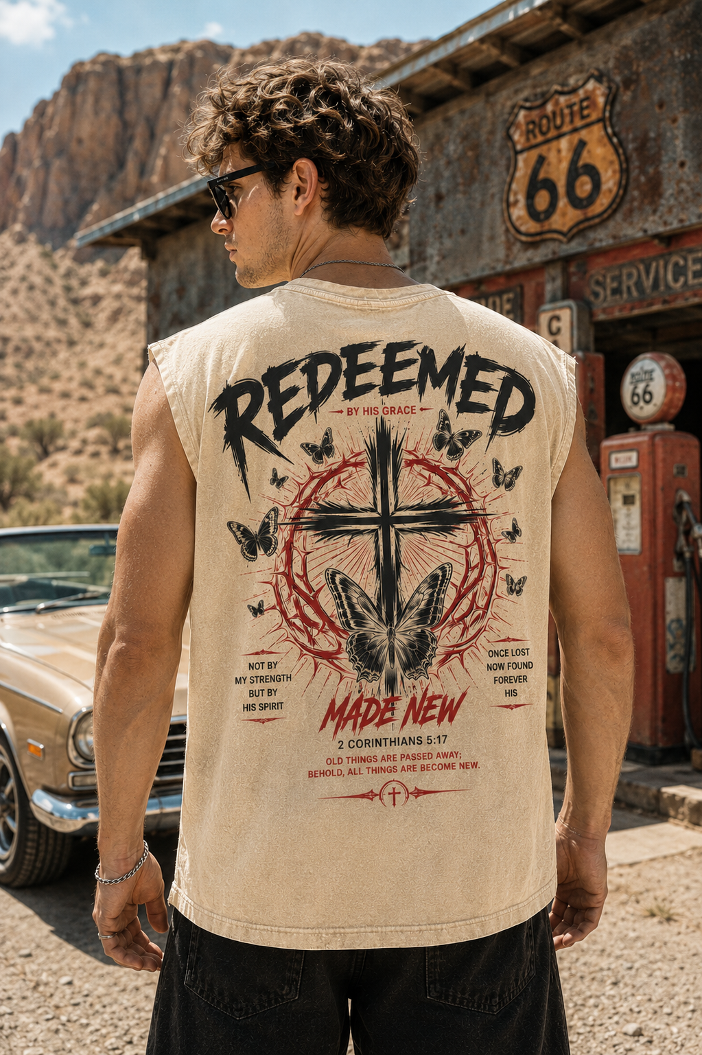 Redeemed Vintage Wash Tee – Faith Graphic Muscle Tank