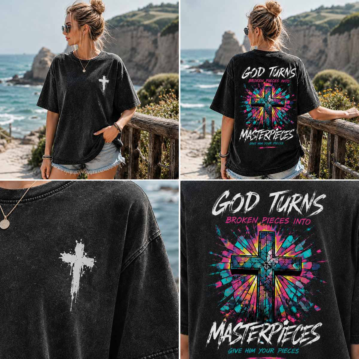 God Turns Broken Pieces Into Masterpieces – Vintage Cross Graphic Tee