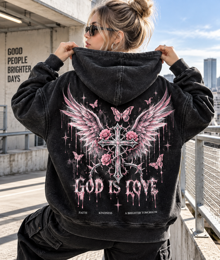 God Is Love Vintage Angel Hoodie